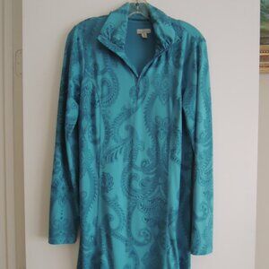 Ladies Dress Size M Tehama Teal on Teal Paisley - 1/4 Zip Athleisure Shift Dress